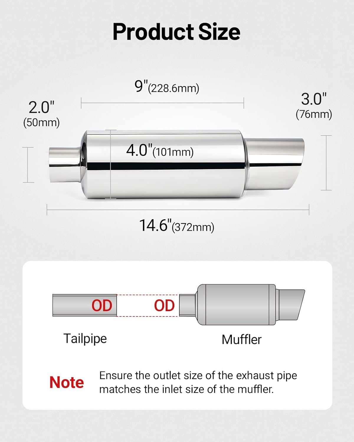 EVIL ENERGY Exhaust Muffler,Stainless Steel Exhaust Tip,Universal 14.6" Length (Burnt,2" Inlet 3" Outlet) - Image 18