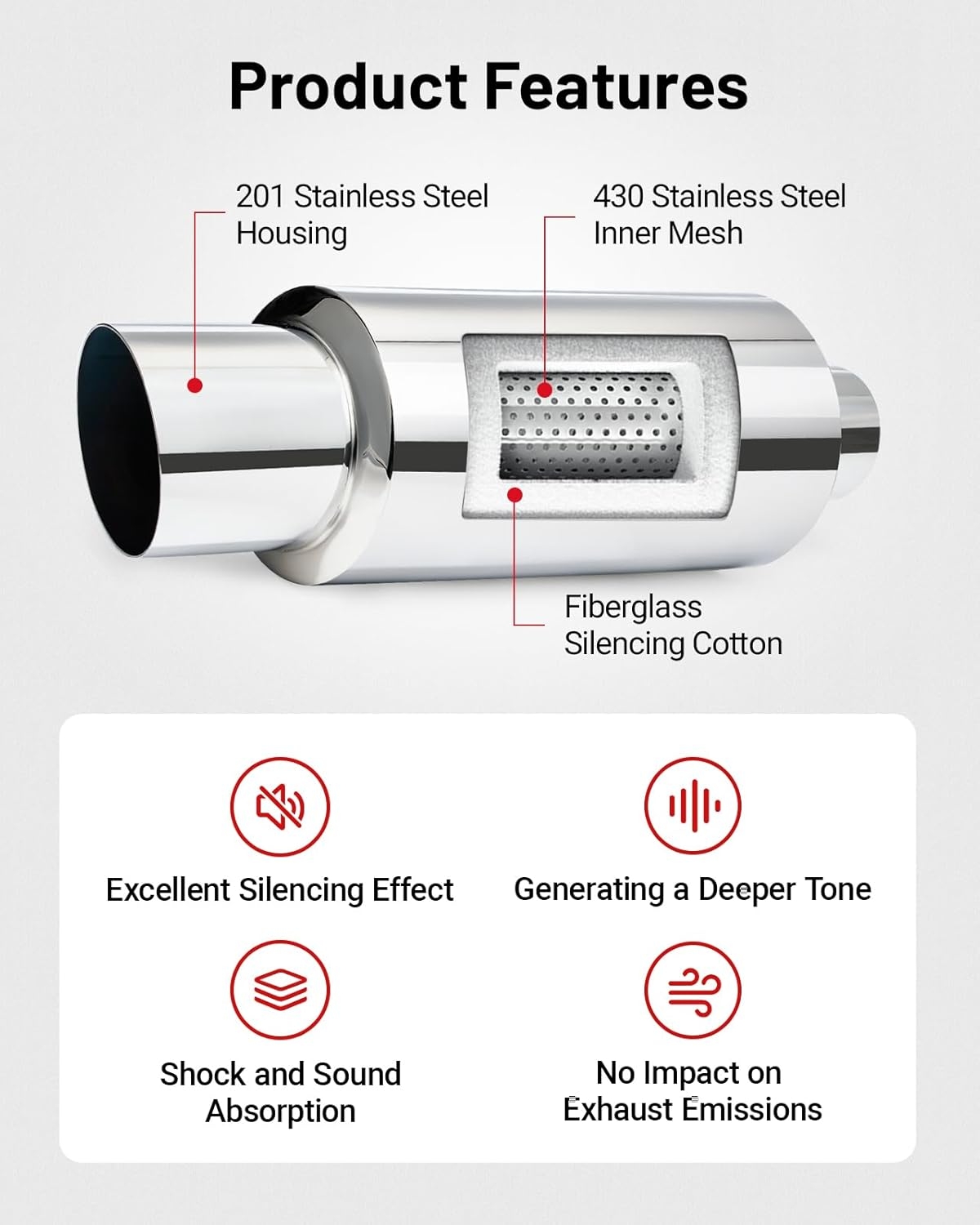 EVIL ENERGY Exhaust Muffler,Stainless Steel Exhaust Tip,Universal 14.6" Length (Burnt,2" Inlet 3" Outlet) - Image 20