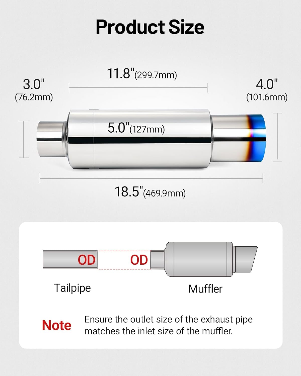 EVIL ENERGY Exhaust Muffler,Stainless Steel Exhaust Tip,Universal 14.6" Length (Burnt,2" Inlet 3" Outlet) - Image 23