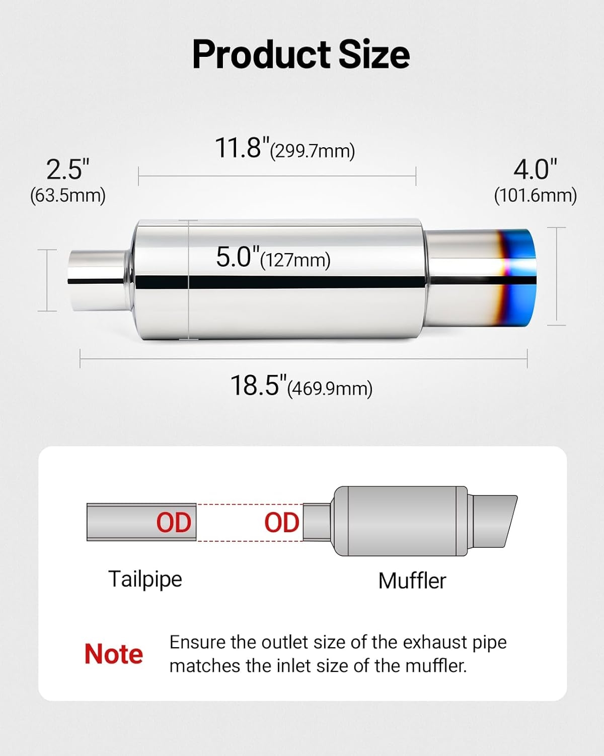 EVIL ENERGY Exhaust Muffler,Stainless Steel Exhaust Tip,Universal 14.6" Length (Burnt,2" Inlet 3" Outlet) - Image 27