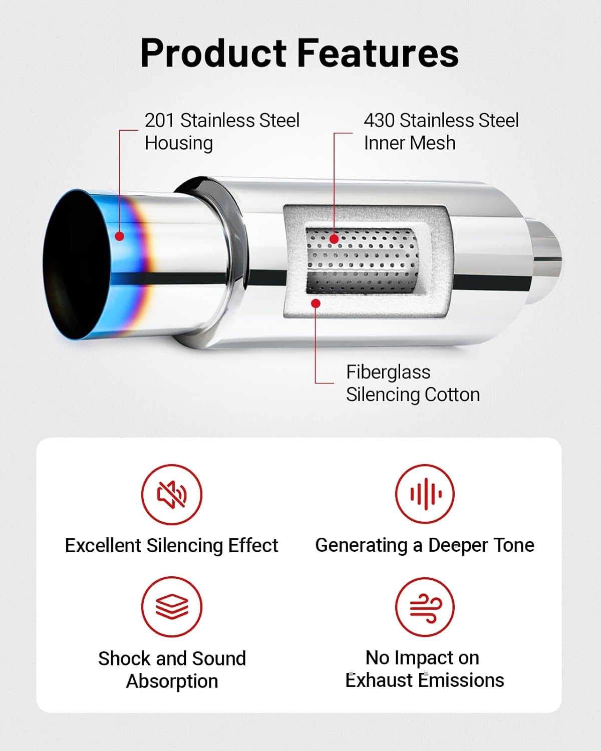 EVIL ENERGY Exhaust Muffler,Stainless Steel Exhaust Tip,Universal 14.6" Length (Burnt,2" Inlet 3" Outlet) - Image 28