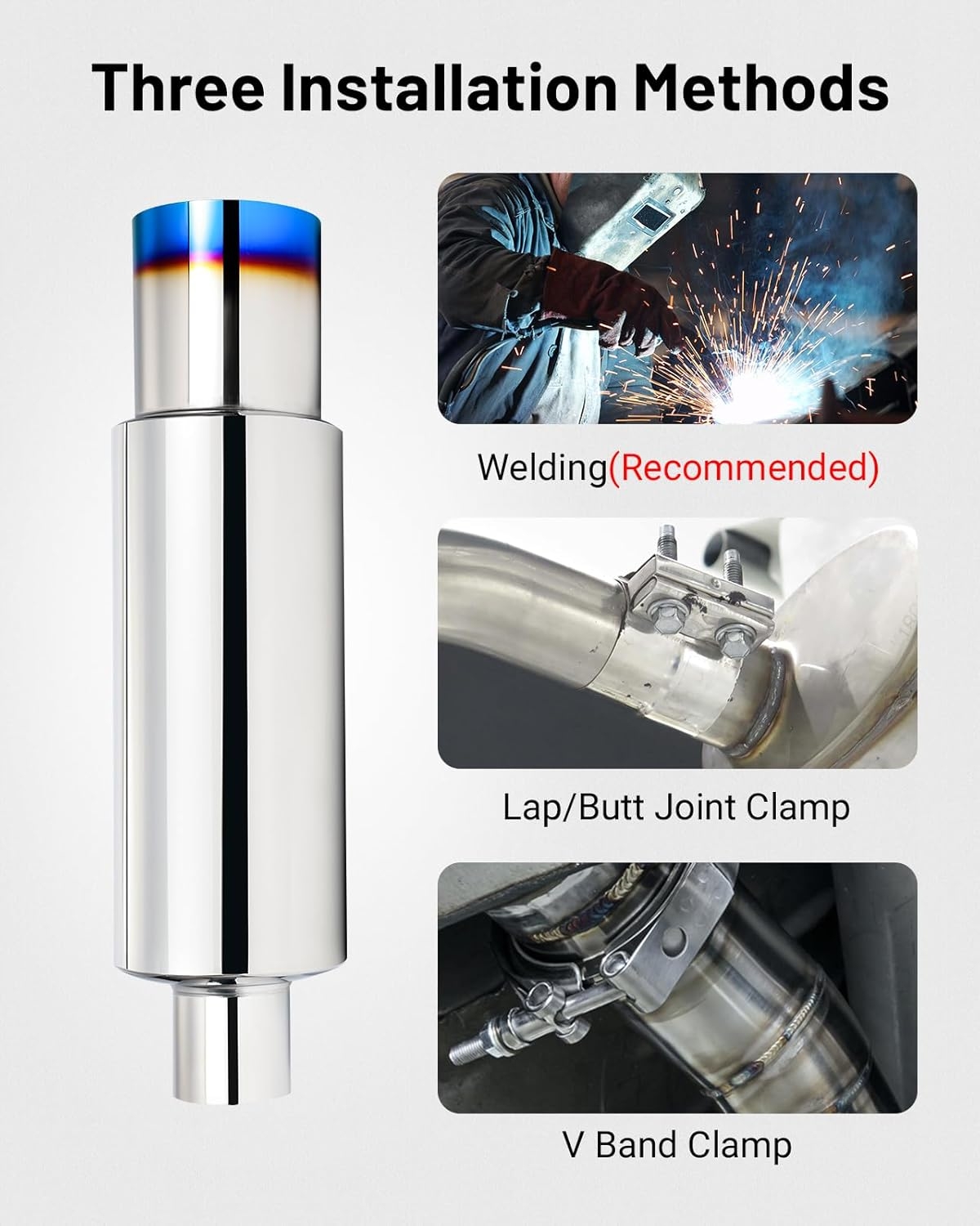 EVIL ENERGY Exhaust Muffler,Stainless Steel Exhaust Tip,Universal 14.6" Length (Burnt,2" Inlet 3" Outlet) - Image 29