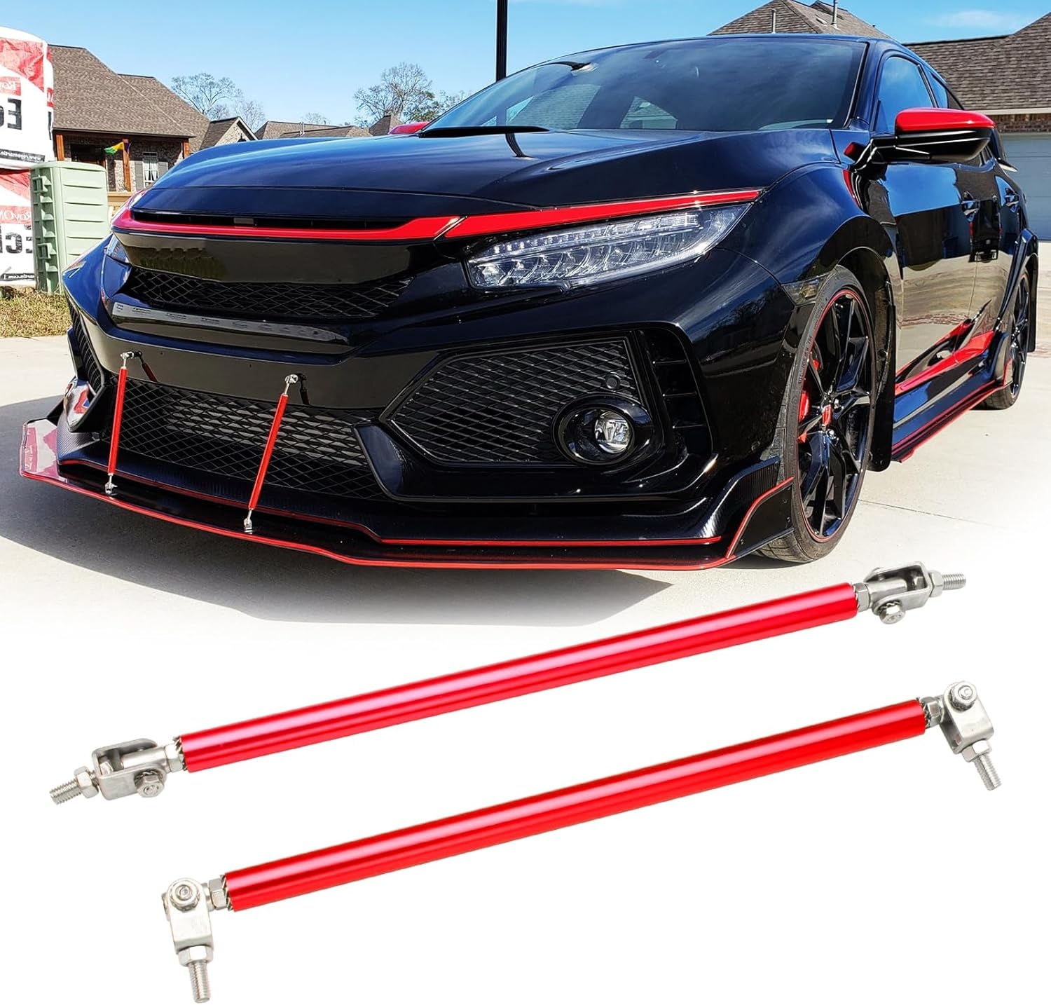 2PCS 8"-11" Adjustable Front Bumper Lip Splitter Support Rods Universal Bumper Lip Support Rods Compatible with Most Car Vehicles (Red)
