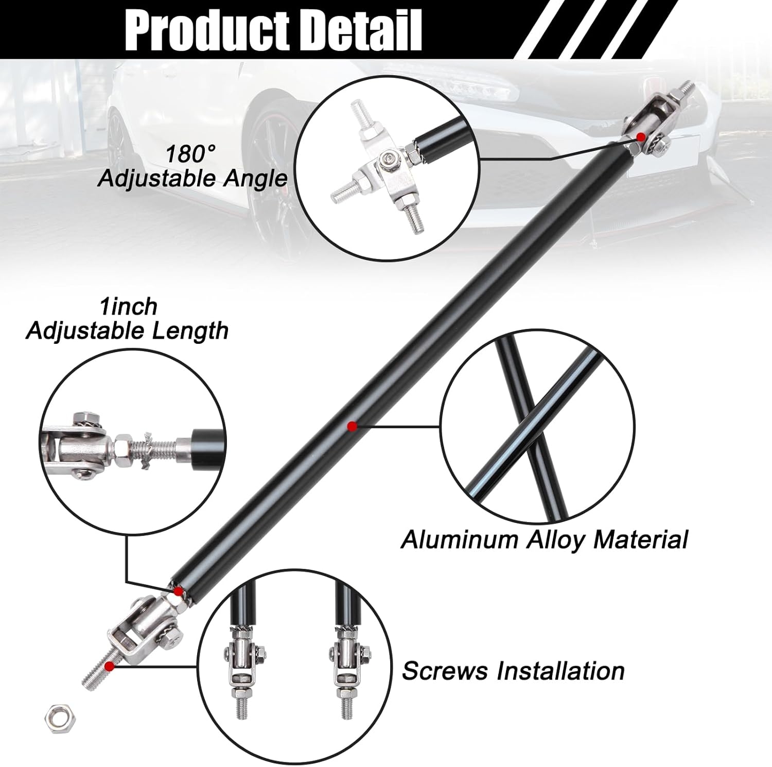 2PCS 8"-11" Adjustable Front Bumper Lip Splitter Support Rods Universal Bumper Lip Support Rods Compatible with Most Car Vehicles (Red) - Image 3