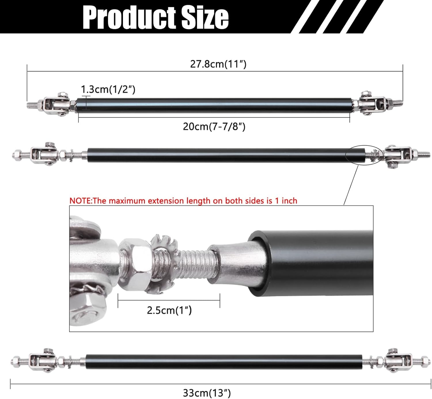 2PCS 8"-11" Adjustable Front Bumper Lip Splitter Support Rods Universal Bumper Lip Support Rods Compatible with Most Car Vehicles (Red) - Image 4