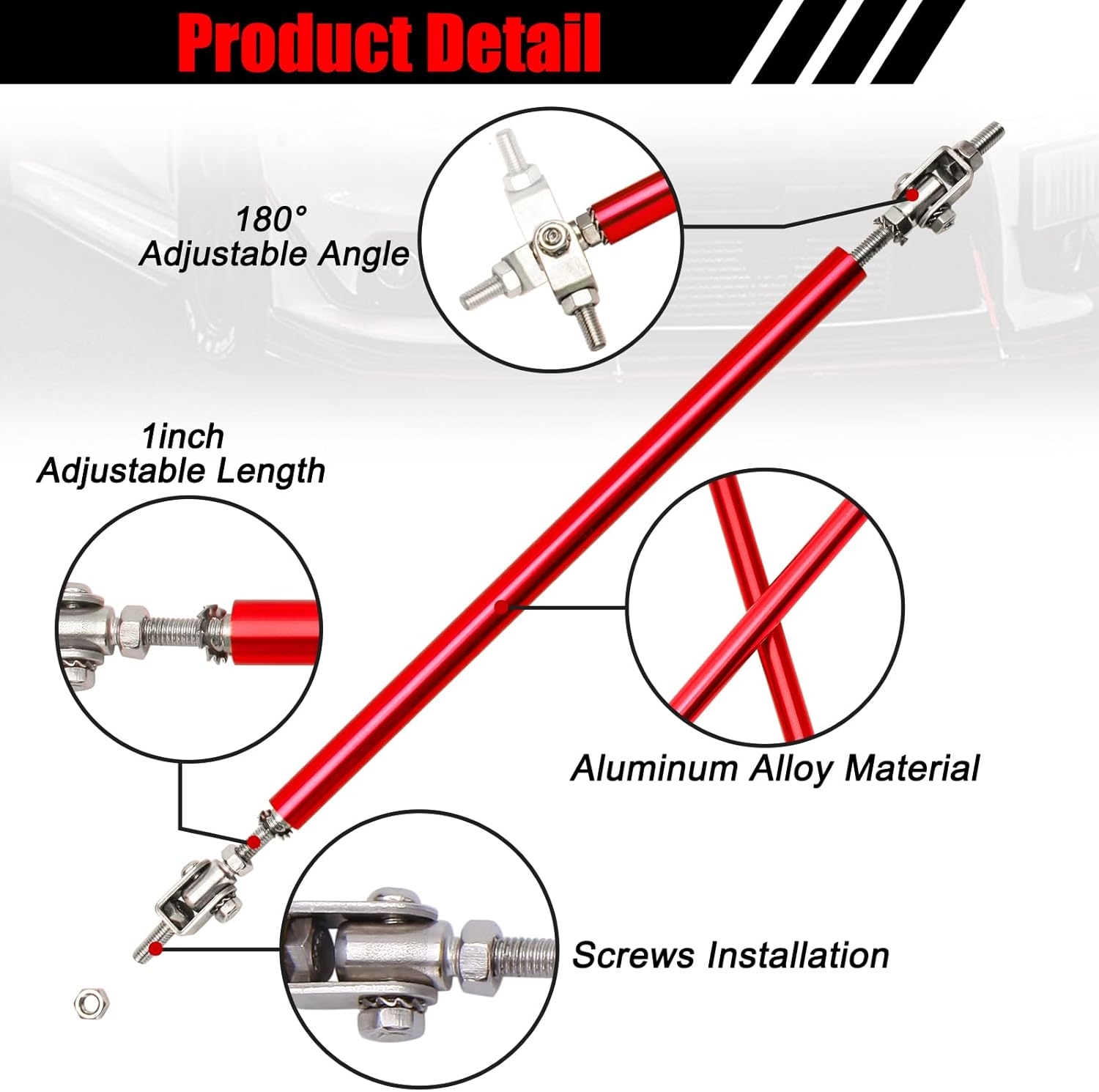 2PCS 8"-11" Adjustable Front Bumper Lip Splitter Support Rods Universal Bumper Lip Support Rods Compatible with Most Car Vehicles (Red) - Image 13