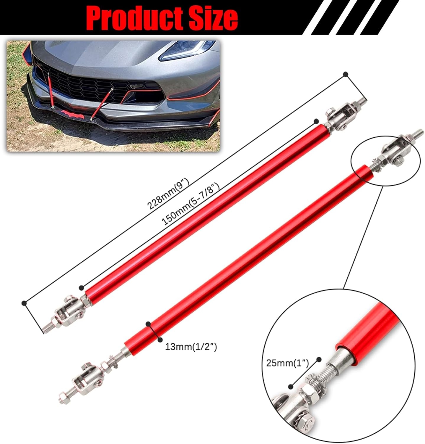 2PCS 8"-11" Adjustable Front Bumper Lip Splitter Support Rods Universal Bumper Lip Support Rods Compatible with Most Car Vehicles (Red) - Image 14