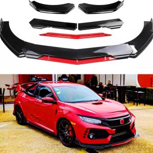 DREAMIZER Universal Front Lip for Car,Adjustable Front Bumper Lip Chin Spoiler Splitter Diffuser Protector Body Kit Compatible with Honda Nissan Toyota Mazda, Black w/Red