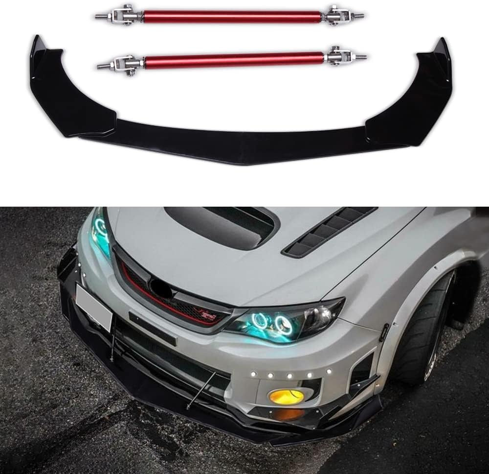 DREAMIZER Universal Front Bumper Lip Strut Rod Spoiler Wing Wide Body Kit Spoiler with Adjustable 8"-11" Support Splitter Rods (Black) - Round Corner - Image 2