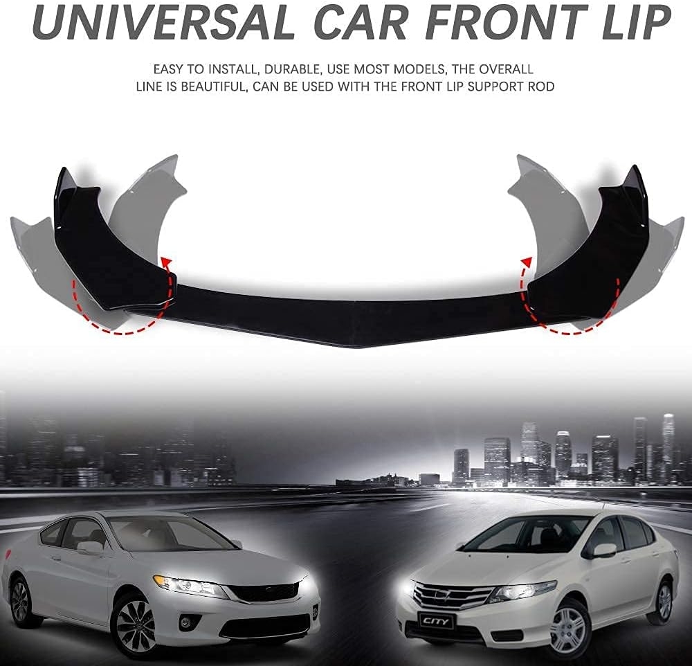 DREAMIZER Universal Front Bumper Lip Strut Rod Spoiler Wing Wide Body Kit Spoiler with Adjustable 8"-11" Support Splitter Rods (Black) - Round Corner - Image 3