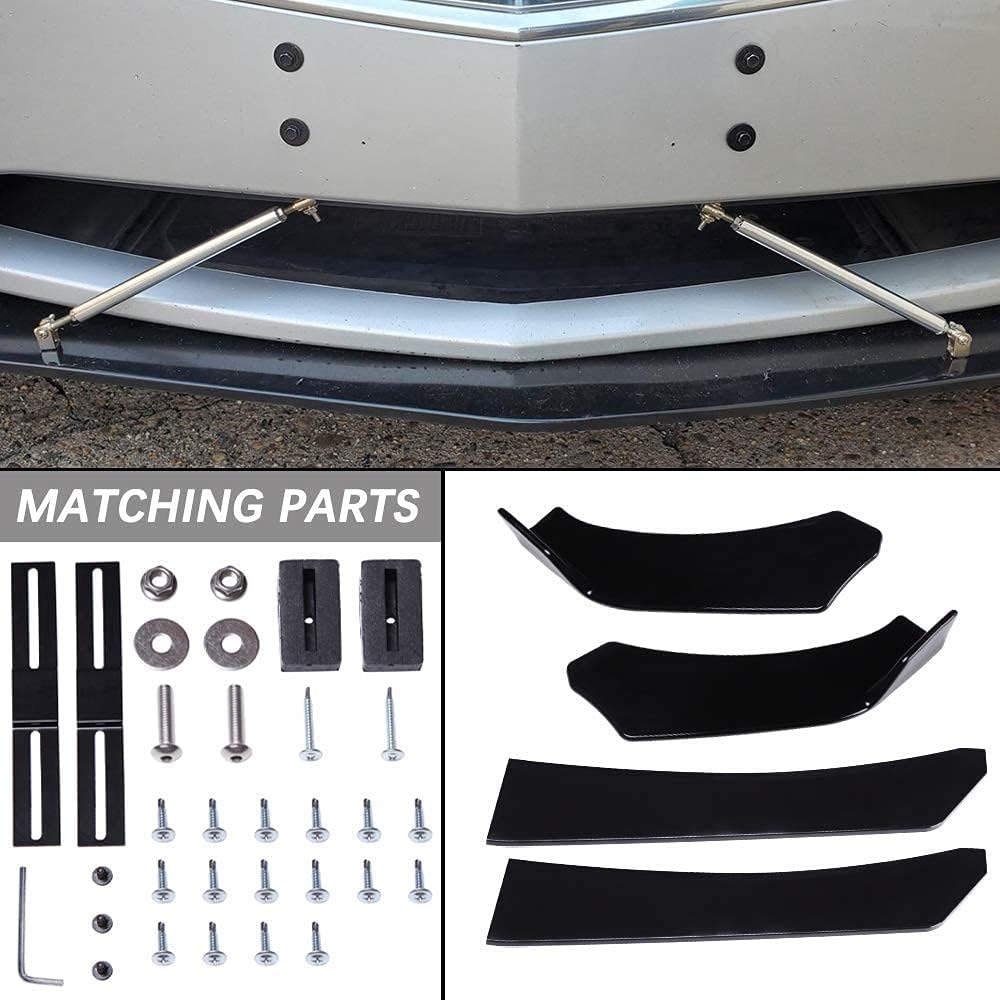 DREAMIZER Universal Front Bumper Lip Strut Rod Spoiler Wing Wide Body Kit Spoiler with Adjustable 8"-11" Support Splitter Rods (Black) - Round Corner - Image 5