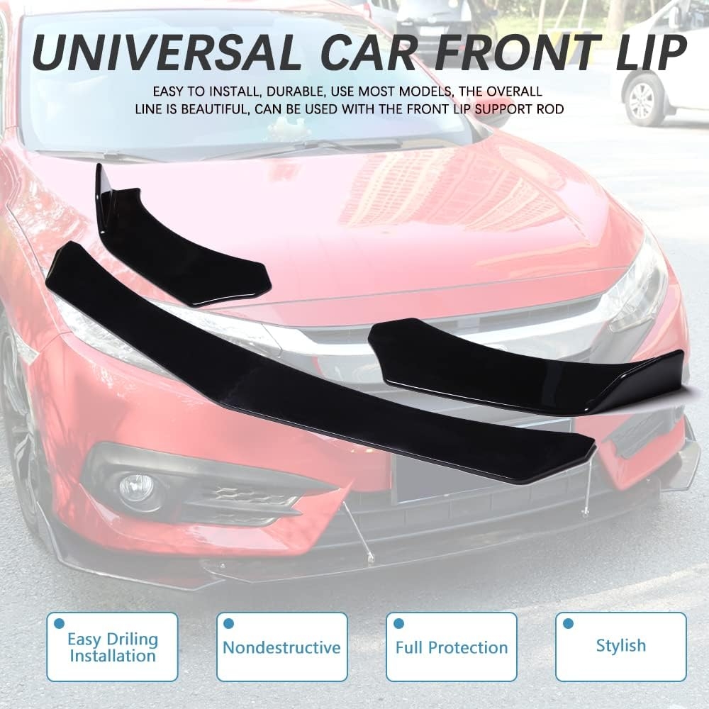 DREAMIZER Universal Front Bumper Lip Strut Rod Spoiler Wing Wide Body Kit Spoiler with Adjustable 8"-11" Support Splitter Rods (Black) - Round Corner - Image 6