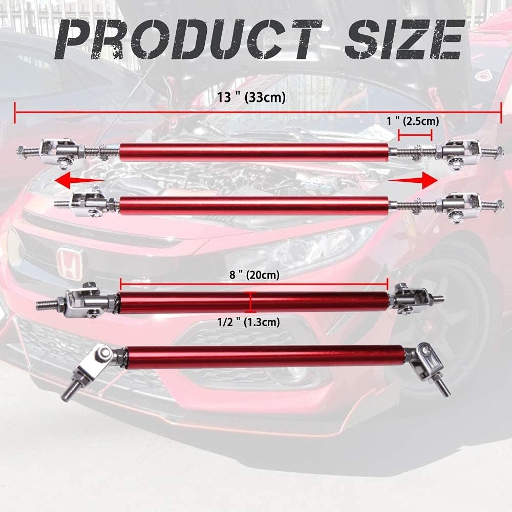 DREAMIZER Universal Front Bumper Lip Strut Rod Spoiler Wing Wide Body Kit Spoiler with Adjustable 8"-11" Support Splitter Rods (Black) - Round Corner - Image 7