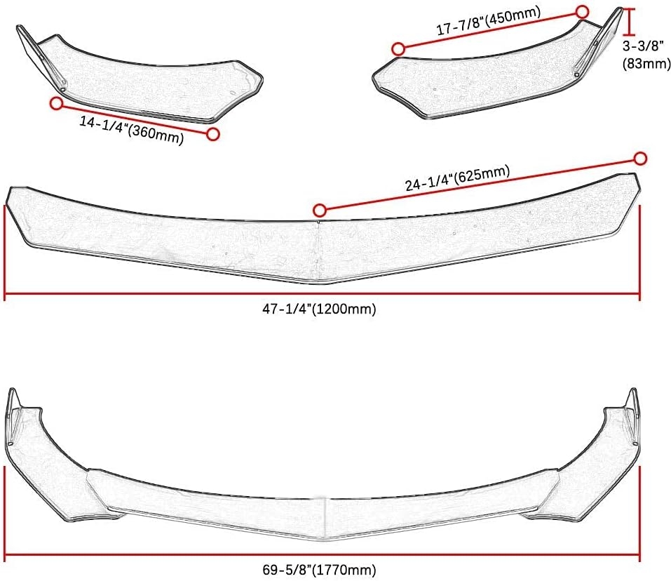 DREAMIZER Universal Front Bumper Lip Strut Rod Spoiler Wing Wide Body Kit Spoiler with Adjustable 8"-11" Support Splitter Rods (Black) - Round Corner - Image 8