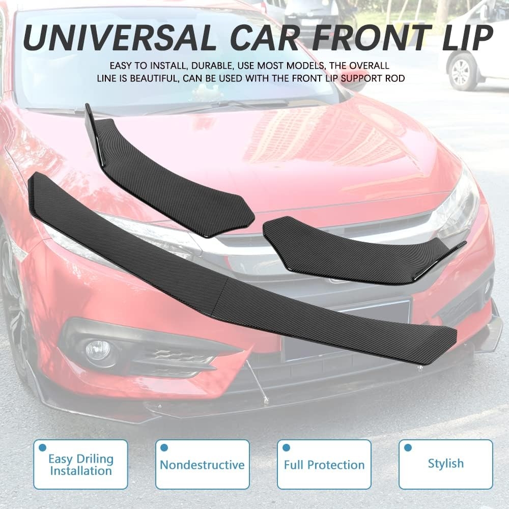 DREAMIZER Universal Front Bumper Lip Strut Rod Spoiler Wing Wide Body Kit Spoiler with Adjustable 8"-11" Support Splitter Rods (Black) - Round Corner - Image 12