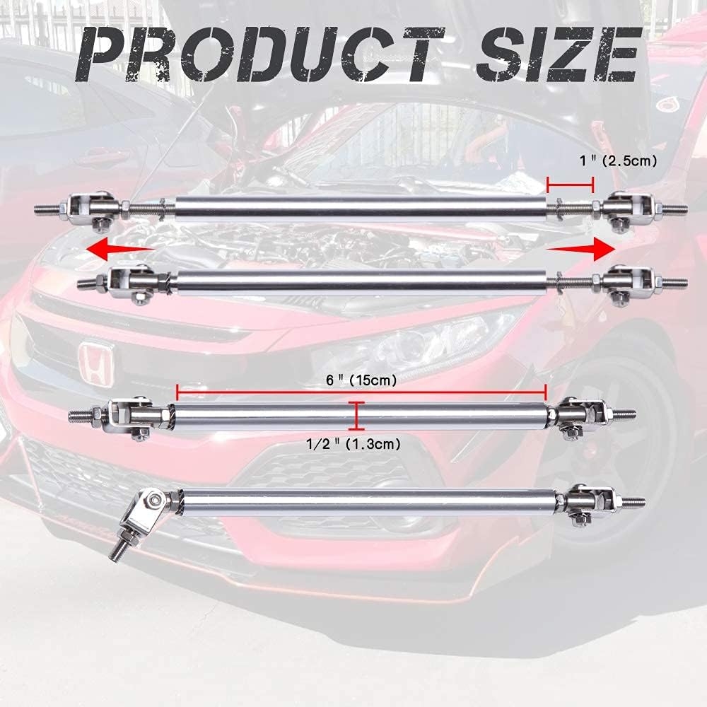 DREAMIZER Universal Front Bumper Lip Strut Rod Spoiler Wing Wide Body Kit Spoiler with Adjustable 8"-11" Support Splitter Rods (Black) - Round Corner - Image 15