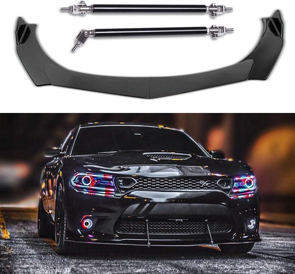 DREAMIZER Universal Front Bumper Lip Strut Rod Spoiler Wing Wide Body Kit Spoiler with Adjustable 8"-11" Support Splitter Rods (Black) - Round Corner - Image 23