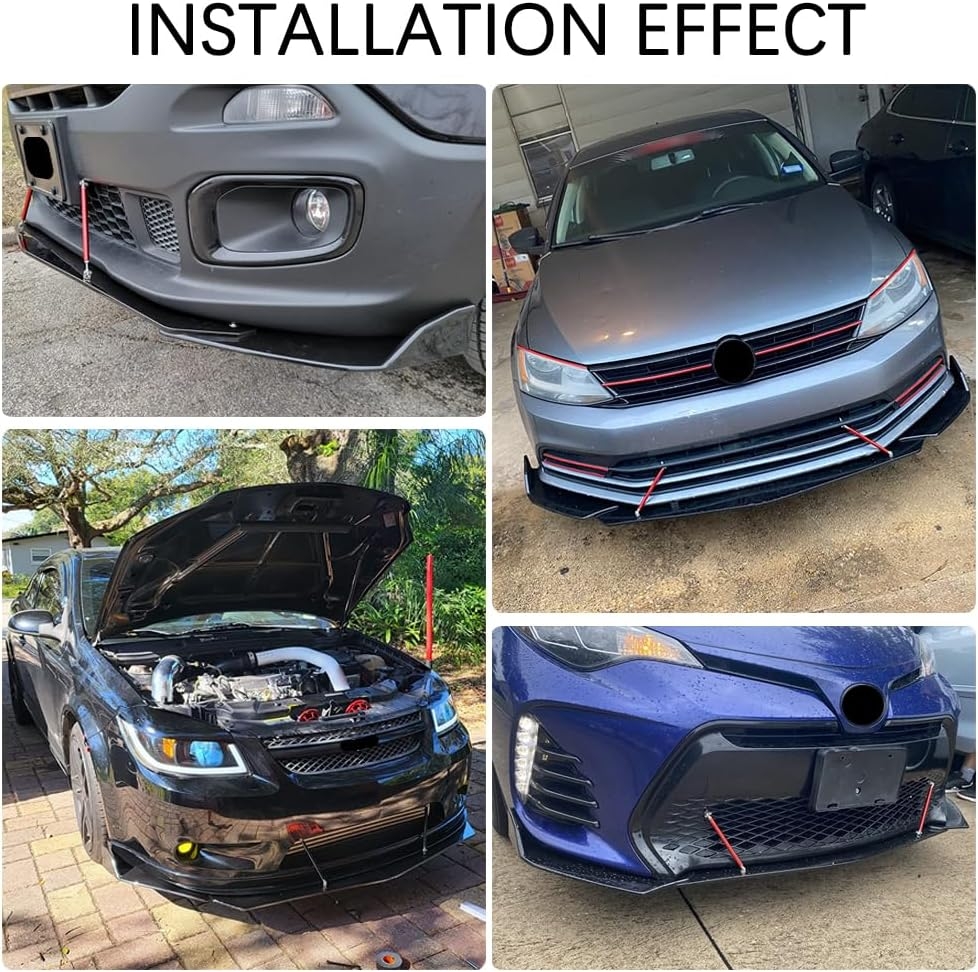 DREAMIZER Universal Front Bumper Lip Strut Rod Spoiler Wing Wide Body Kit Spoiler with Adjustable 8"-11" Support Splitter Rods (Black) - Round Corner - Image 26
