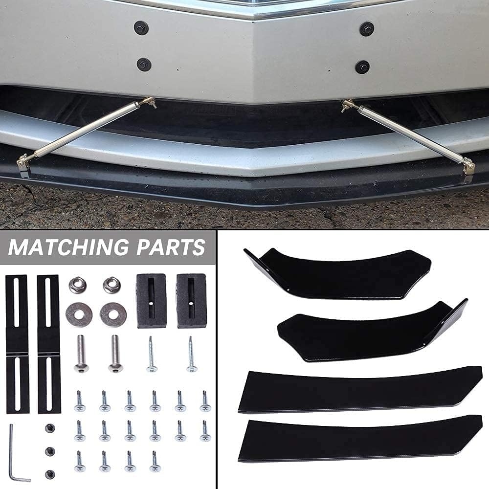 DREAMIZER Universal Front Bumper Lip Strut Rod Spoiler Wing Wide Body Kit Spoiler with Adjustable 8"-11" Support Splitter Rods (Black) - Round Corner - Image 28