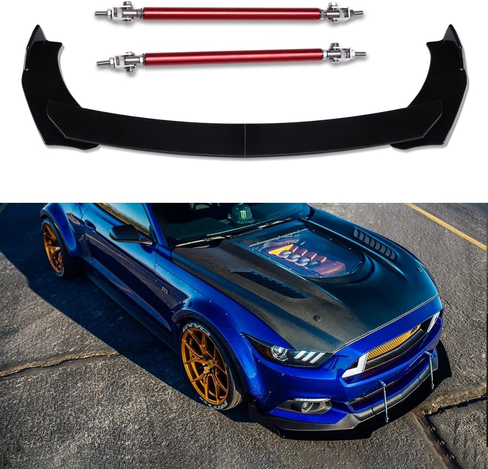 DREAMIZER Universal Front Bumper Lip Strut Rod Spoiler Wing Wide Body Kit Spoiler with Adjustable 8"-11" Support Splitter Rods (Black) - Round Corner - Image 31