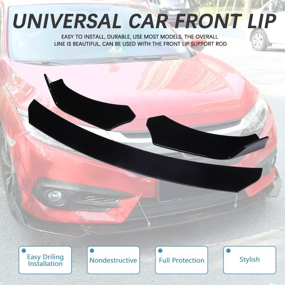 DREAMIZER Universal Front Bumper Lip Strut Rod Spoiler Wing Wide Body Kit Spoiler with Adjustable 8"-11" Support Splitter Rods (Black) - Round Corner - Image 32