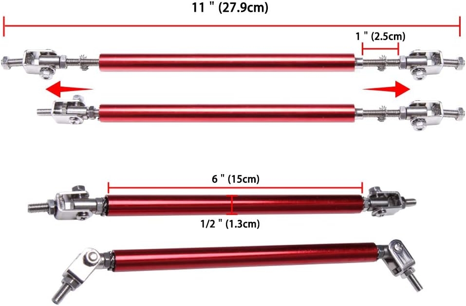 DREAMIZER Universal Front Bumper Lip Strut Rod Spoiler Wing Wide Body Kit Spoiler with Adjustable 8"-11" Support Splitter Rods (Black) - Round Corner - Image 35