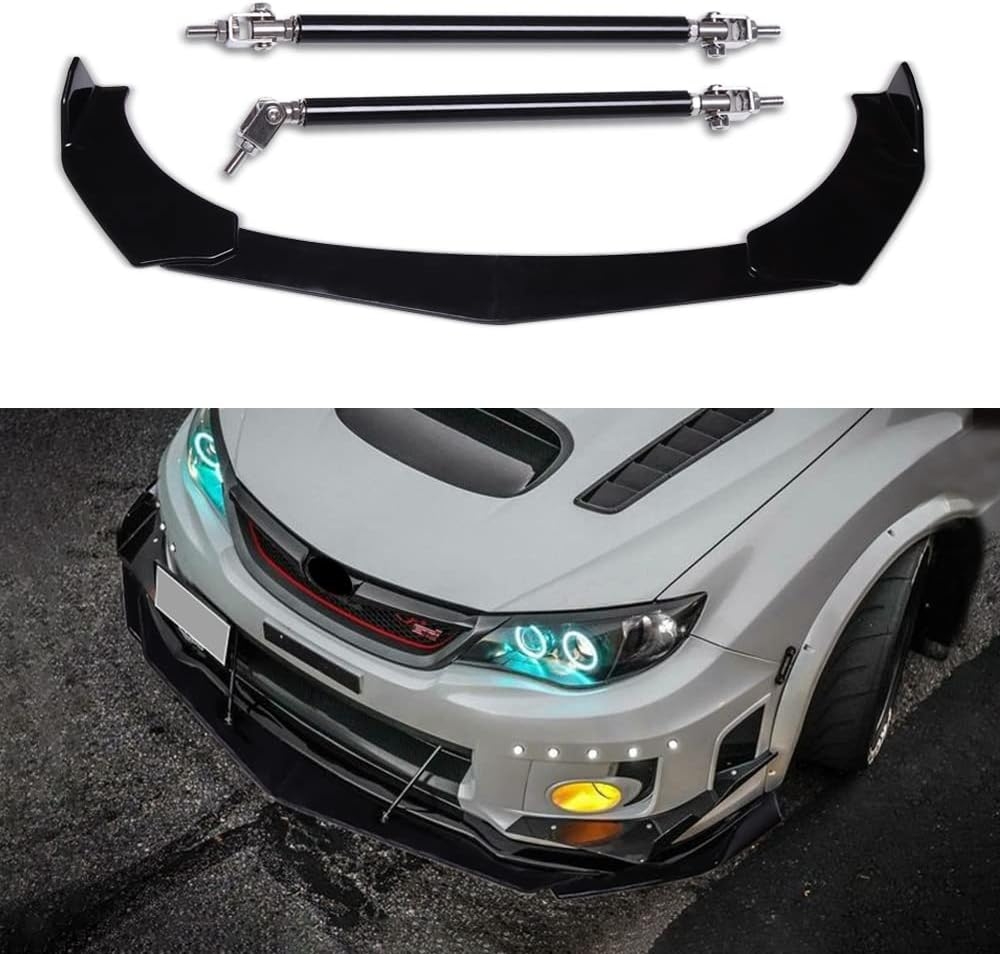 DREAMIZER Universal Front Bumper Lip Strut Rod Spoiler Wing Wide Body Kit Spoiler with Adjustable 8"-11" Support Splitter Rods (Black) - Round Corner - Image 39