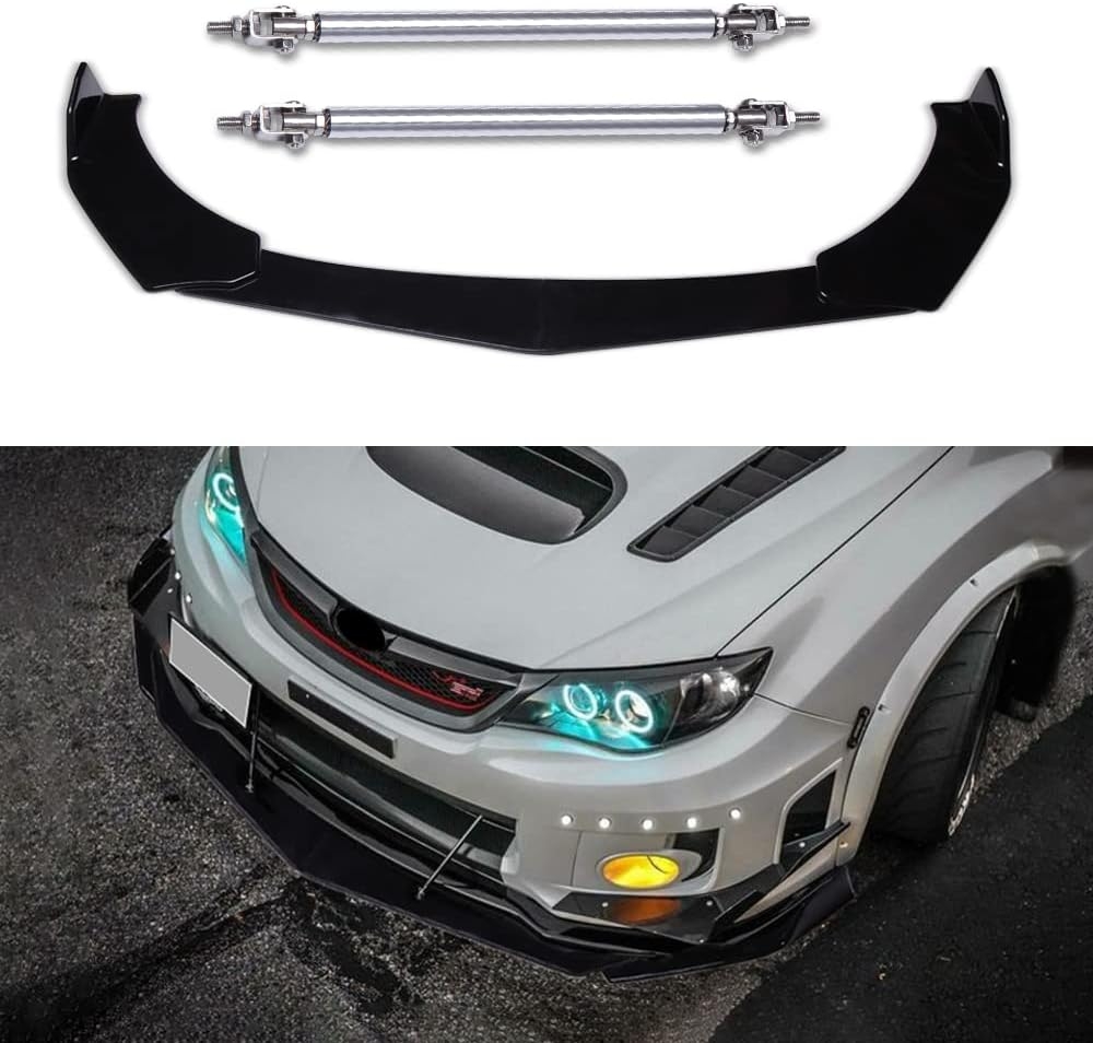 DREAMIZER Universal Front Bumper Lip Strut Rod Spoiler Wing Wide Body Kit Spoiler with Adjustable 8"-11" Support Splitter Rods (Black) - Round Corner - Image 42