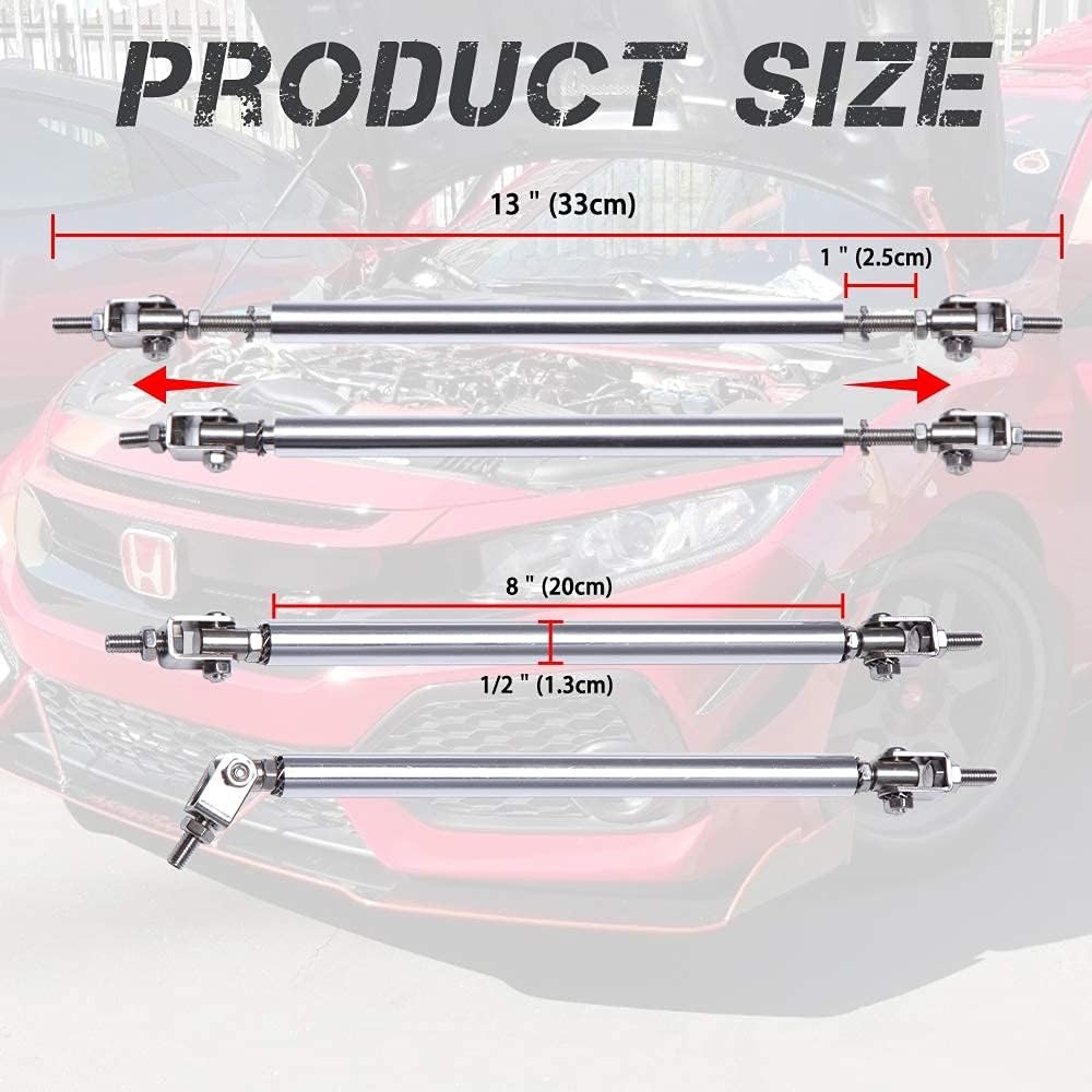 DREAMIZER Universal Front Bumper Lip Strut Rod Spoiler Wing Wide Body Kit Spoiler with Adjustable 8"-11" Support Splitter Rods (Black) - Round Corner - Image 43