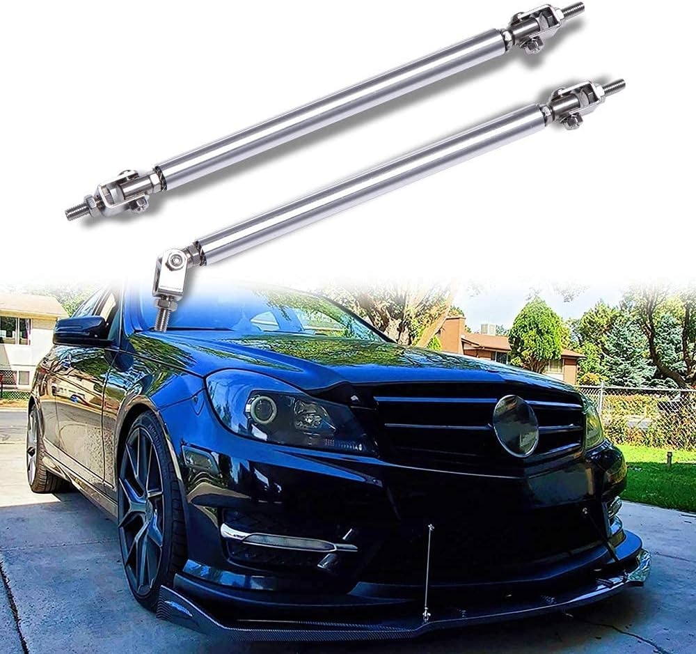 DREAMIZER Universal Front Bumper Lip Strut Rod Spoiler Wing Wide Body Kit Spoiler with Adjustable 8"-11" Support Splitter Rods (Black) - Round Corner - Image 44