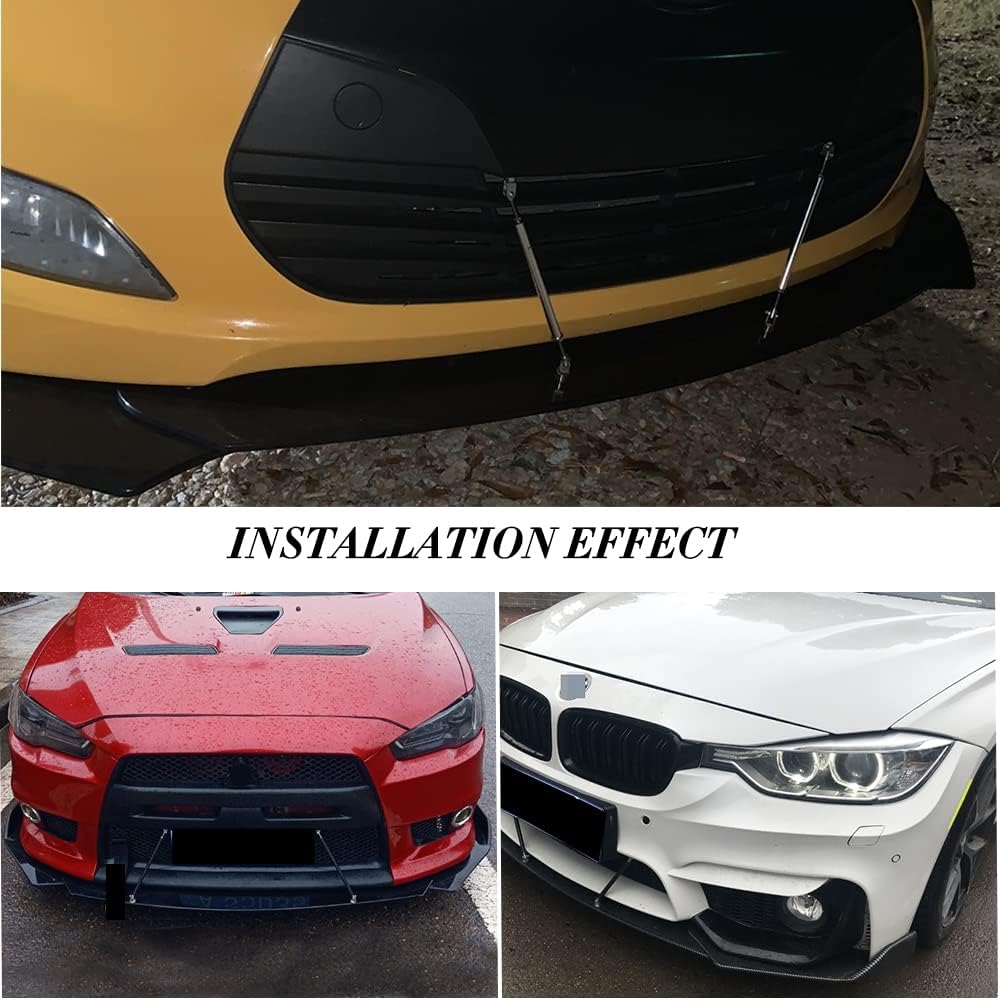 DREAMIZER Universal Front Bumper Lip Strut Rod Spoiler Wing Wide Body Kit Spoiler with Adjustable 8"-11" Support Splitter Rods (Black) - Round Corner - Image 48