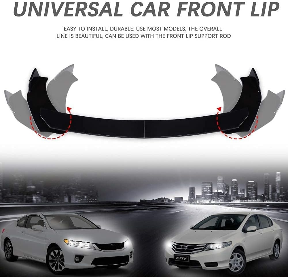 DREAMIZER Universal Front Bumper Lip Strut Rod Spoiler Wing Wide Body Kit Spoiler with Adjustable 8"-11" Support Splitter Rods (Black) - Round Corner - Image 49