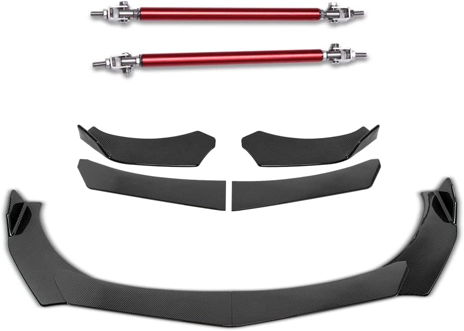 DREAMIZER Universal Front Bumper Lip Strut Rod Spoiler Wing Wide Body Kit Spoiler with Adjustable 8"-11" Support Splitter Rods (Black) - Round Corner - Image 51
