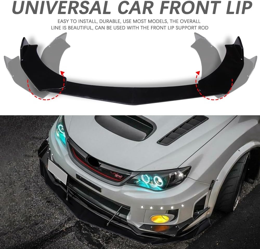 DREAMIZER Universal Front Bumper Lip Strut Rod Spoiler Wing Wide Body Kit Spoiler with Adjustable 8"-11" Support Splitter Rods (Black) - Round Corner - Image 52