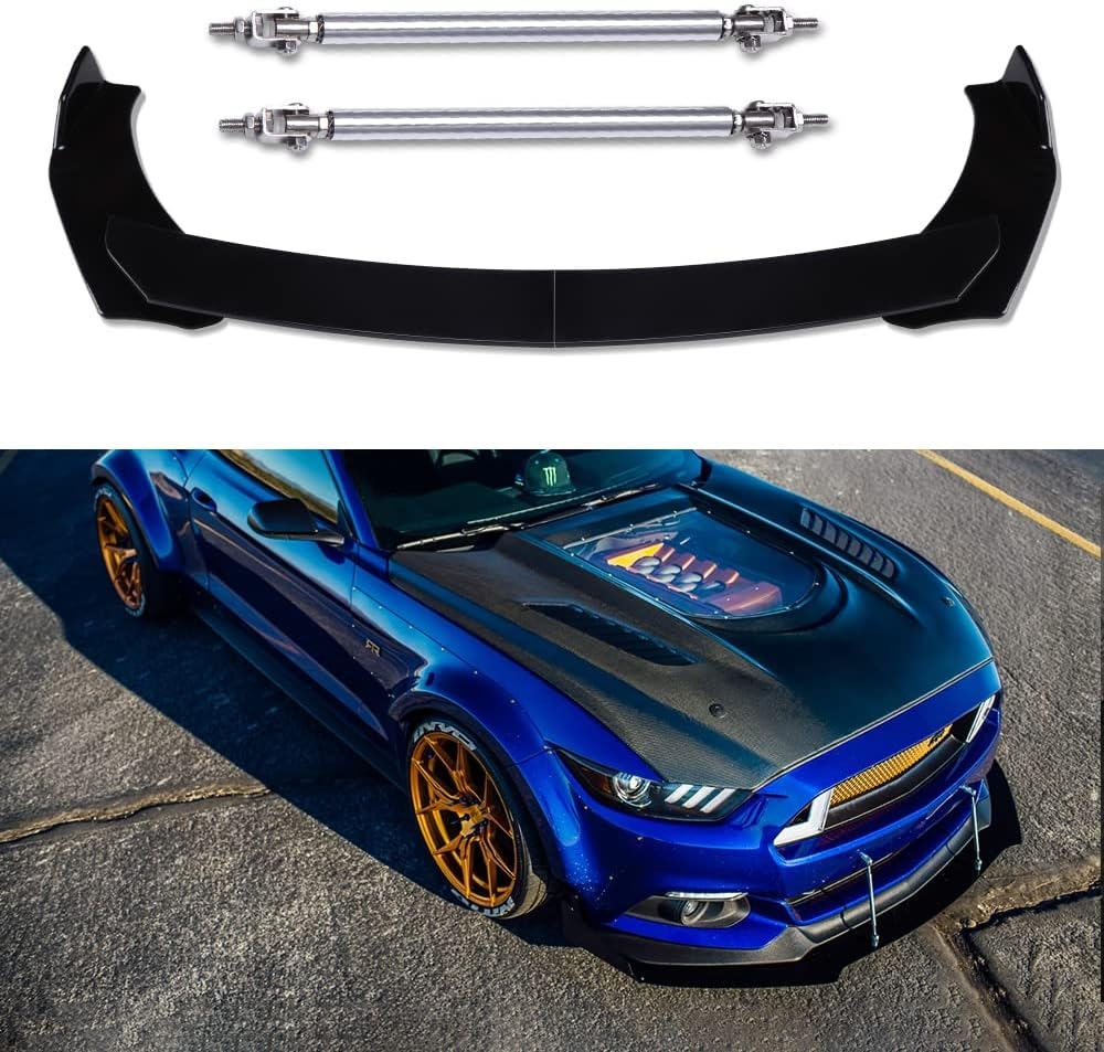 DREAMIZER Universal Front Bumper Lip Strut Rod Spoiler Wing Wide Body Kit Spoiler with Adjustable 8"-11" Support Splitter Rods (Black) - Round Corner - Image 54