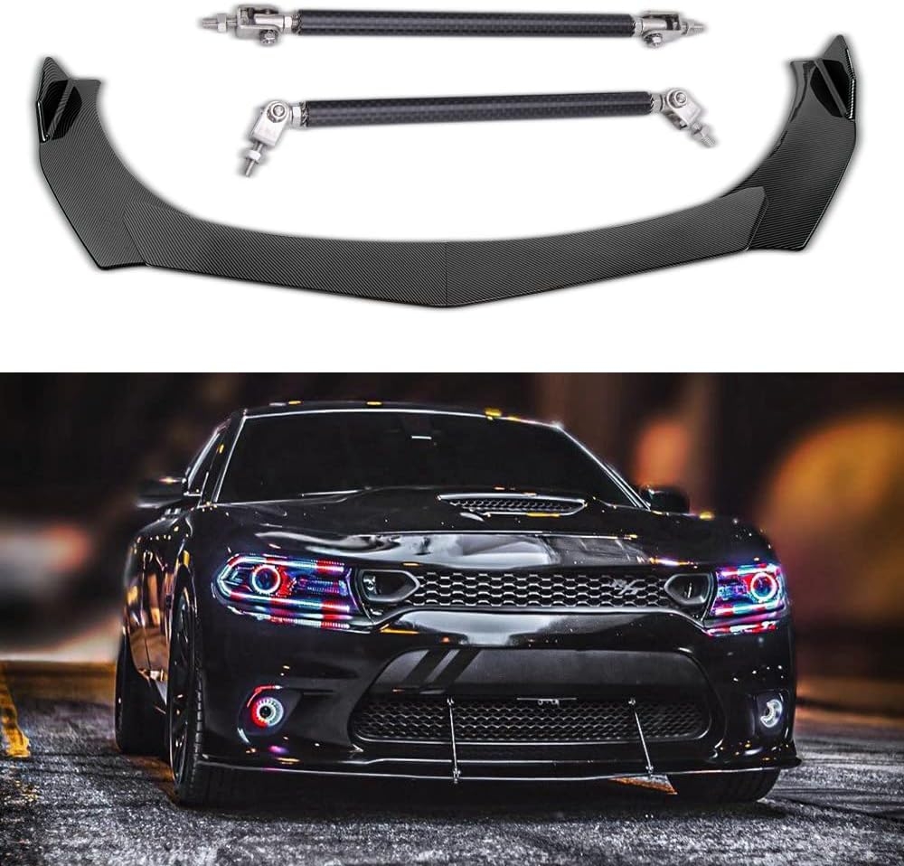 DREAMIZER Universal Front Bumper Lip Strut Rod Spoiler Wing Wide Body Kit Spoiler with Adjustable 8"-11" Support Splitter Rods (Black) - Round Corner - Image 57