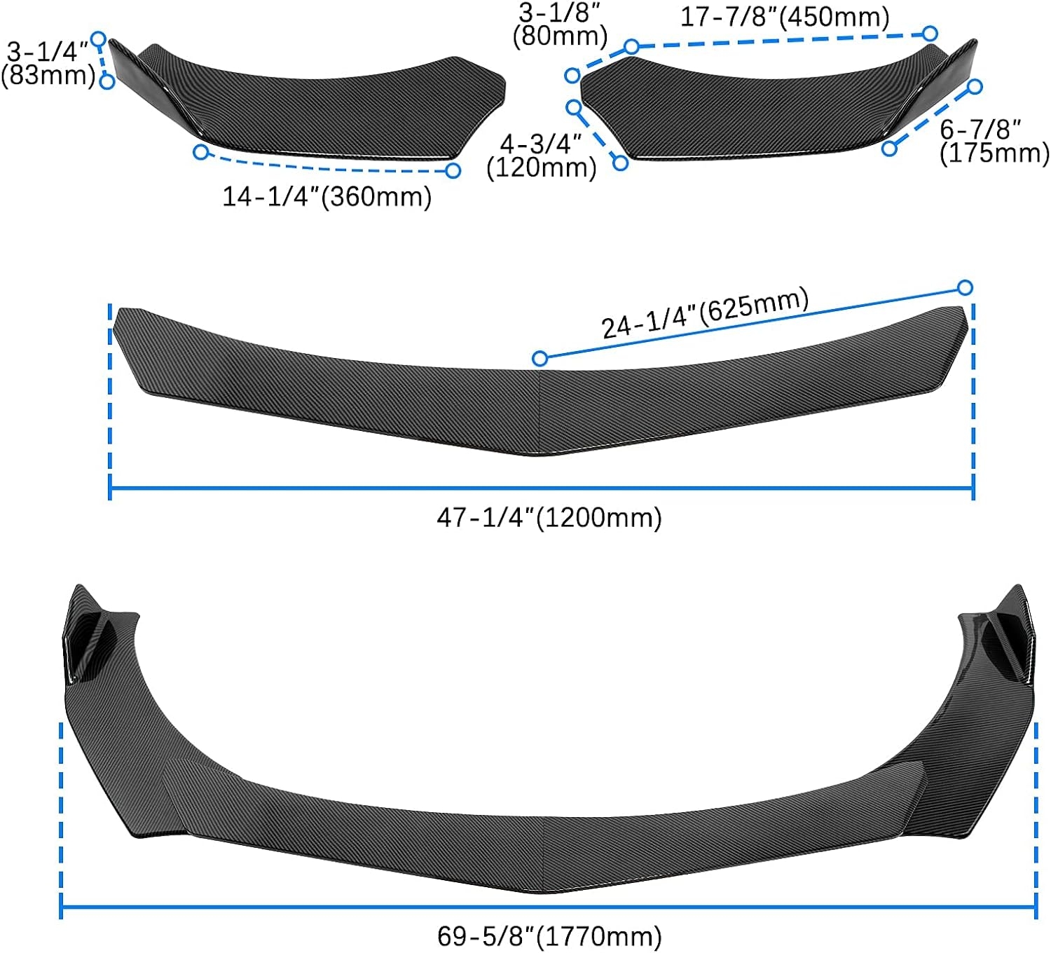 DREAMIZER Universal Front Bumper Lip Strut Rod Spoiler Wing Wide Body Kit Spoiler with Adjustable 8"-11" Support Splitter Rods (Black) - Round Corner - Image 58