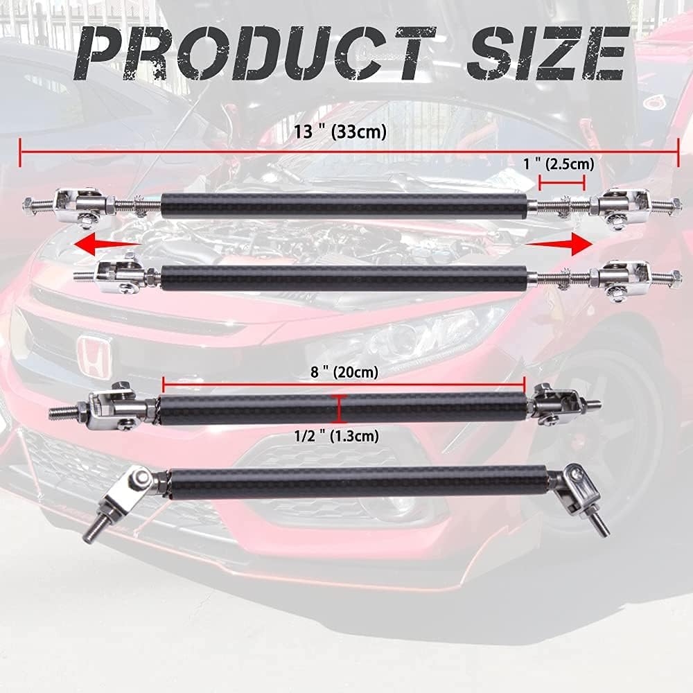 DREAMIZER Universal Front Bumper Lip Strut Rod Spoiler Wing Wide Body Kit Spoiler with Adjustable 8"-11" Support Splitter Rods (Black) - Round Corner - Image 59