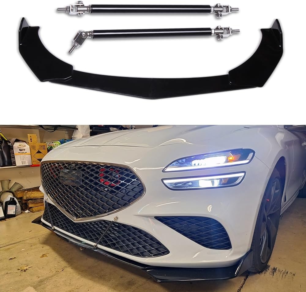 DREAMIZER Universal Front Bumper Lip Strut Rod Spoiler Wing Wide Body Kit Spoiler with Adjustable 8"-11" Support Splitter Rods (Black) - Round Corner - Image 61