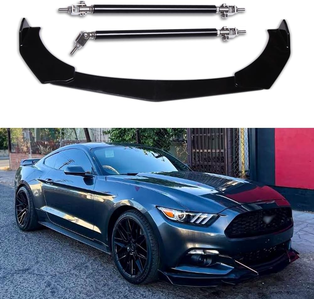 DREAMIZER Universal Front Bumper Lip Strut Rod Spoiler Wing Wide Body Kit Spoiler with Adjustable 8"-11" Support Splitter Rods (Black) - Round Corner - Image 62