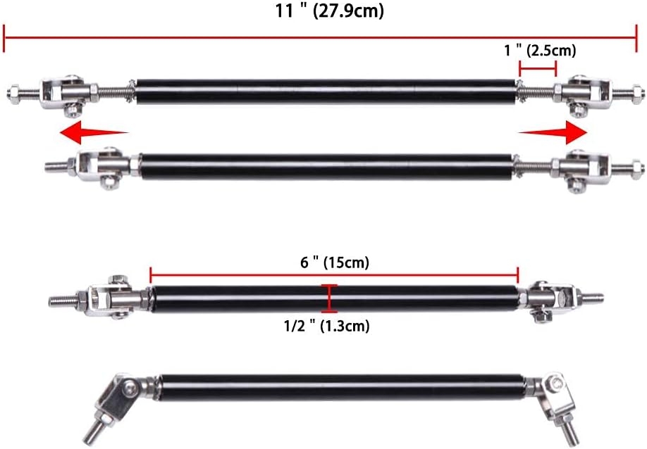 DREAMIZER Universal Front Bumper Lip Strut Rod Spoiler Wing Wide Body Kit Spoiler with Adjustable 8"-11" Support Splitter Rods (Black) - Round Corner - Image 64