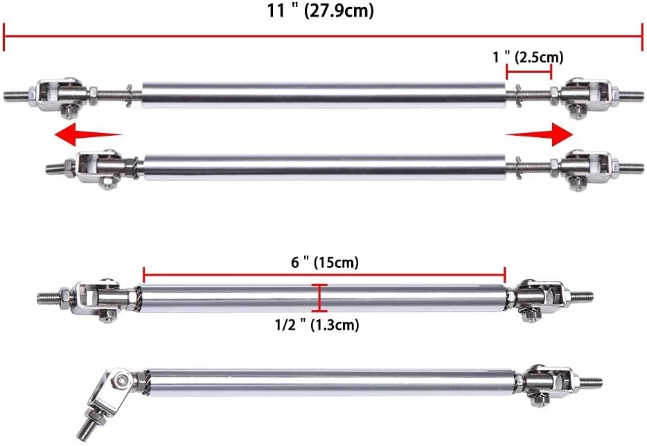 DREAMIZER Universal Front Bumper Lip Strut Rod Spoiler Wing Wide Body Kit Spoiler with Adjustable 8"-11" Support Splitter Rods (Black) - Round Corner - Image 69