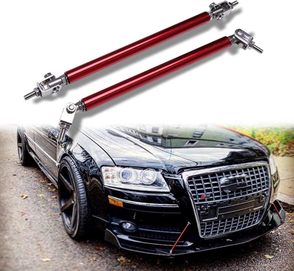 DREAMIZER Universal Front Bumper Lip Strut Rod Spoiler Wing Wide Body Kit Spoiler with Adjustable 8"-11" Support Splitter Rods (Black) - Round Corner - Image 70