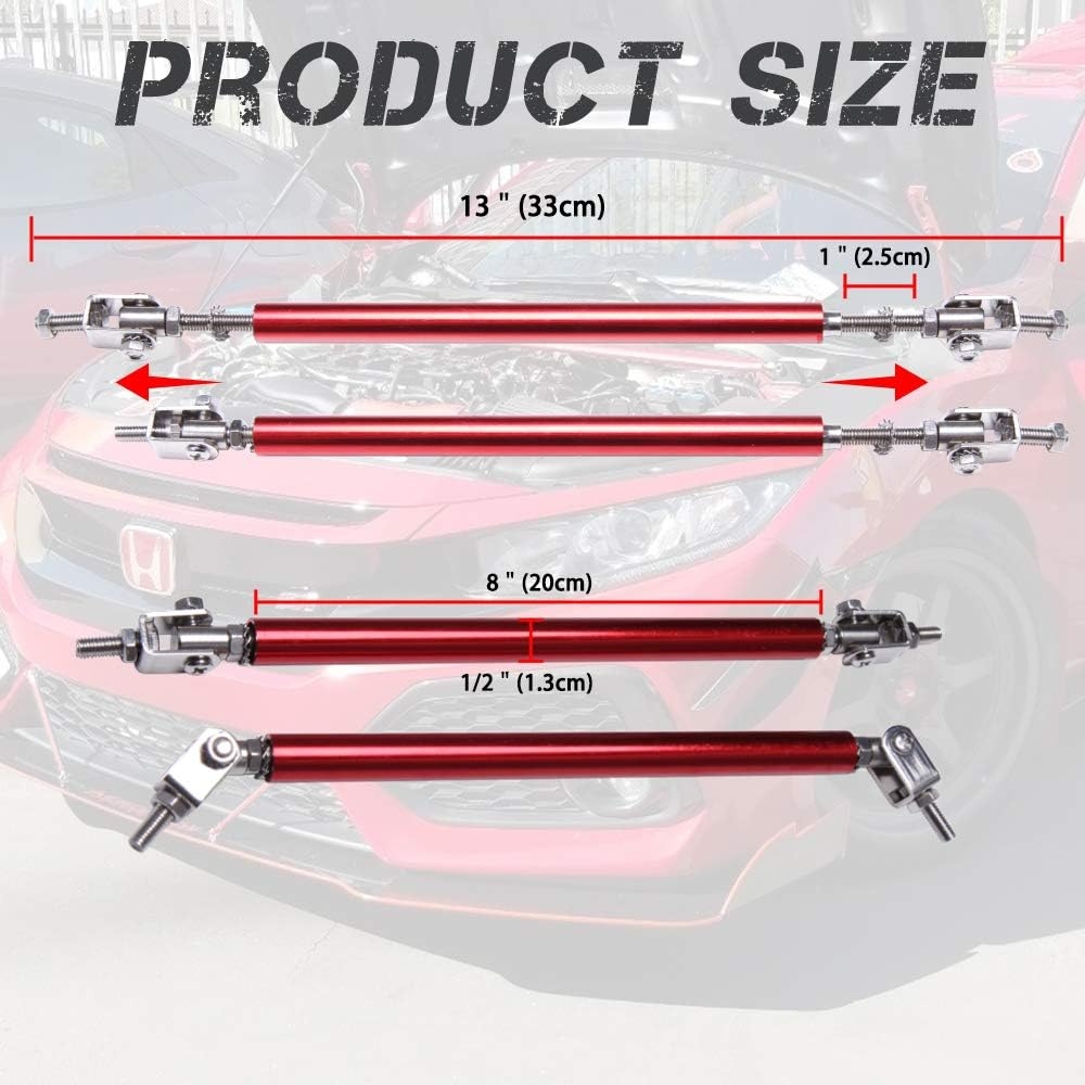 DREAMIZER Universal Front Bumper Lip Strut Rod Spoiler Wing Wide Body Kit Spoiler with Adjustable 8"-11" Support Splitter Rods (Black) - Round Corner - Image 71