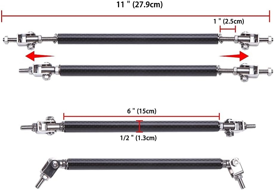 DREAMIZER Universal Front Bumper Lip Strut Rod Spoiler Wing Wide Body Kit Spoiler with Adjustable 8"-11" Support Splitter Rods (Black) - Round Corner - Image 72
