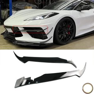 A Pair Canards Front Bumper for Chevrolet Corvette C8 Stingray/Z51 2020-2024 Front Bumper Spoiler Splitter Side Dive Plane Air Vent Fins Intake Grill Inserts ABS Plastic (Glossy Black)