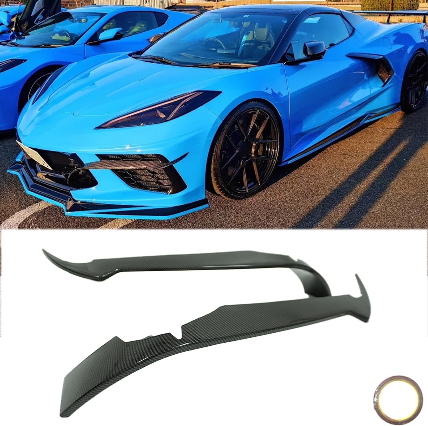 A Pair Canards Front Bumper for Chevrolet Corvette C8 Stingray/Z51 2020-2024 Front Bumper Spoiler Splitter Side Dive Plane Air Vent Fins Intake Grill Inserts ABS Plastic (Glossy Black) - Image 7