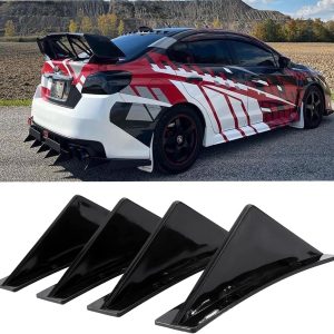 JMTBNO 4pcs Universal Curved Shape Rear Bumper Diffuser Shark Fin Spoiler Trim Covers Decoration Set Lip Wing Splitter,Black