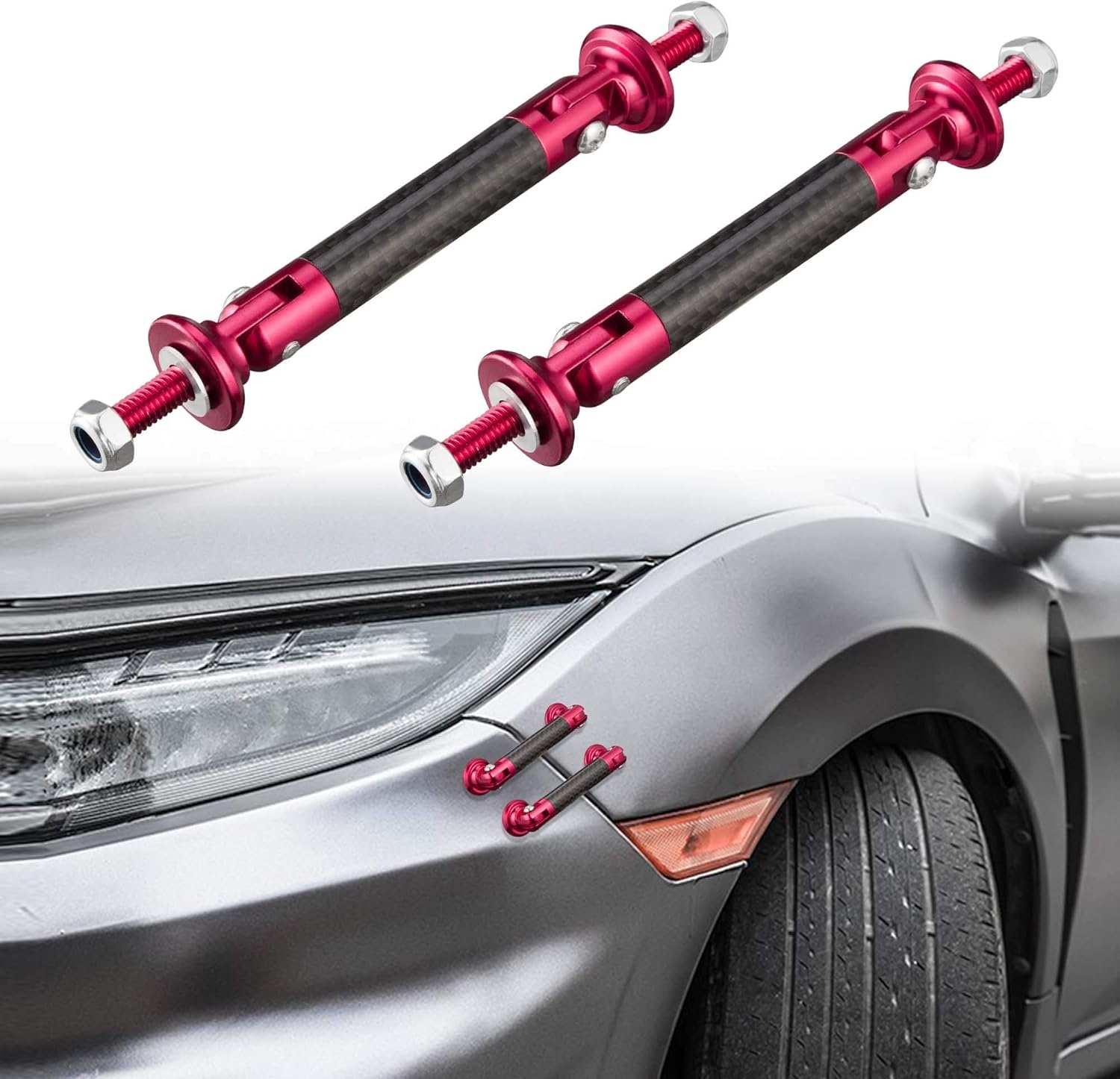 TOMALL 2 Pcs 45mm Car Adjustable Front/Rear Bumper Lip Splitter Support Strut Rod Carbon Fiber Red Universal Auto Bumper Fasteners Lever (Carbon Fiber Red)
