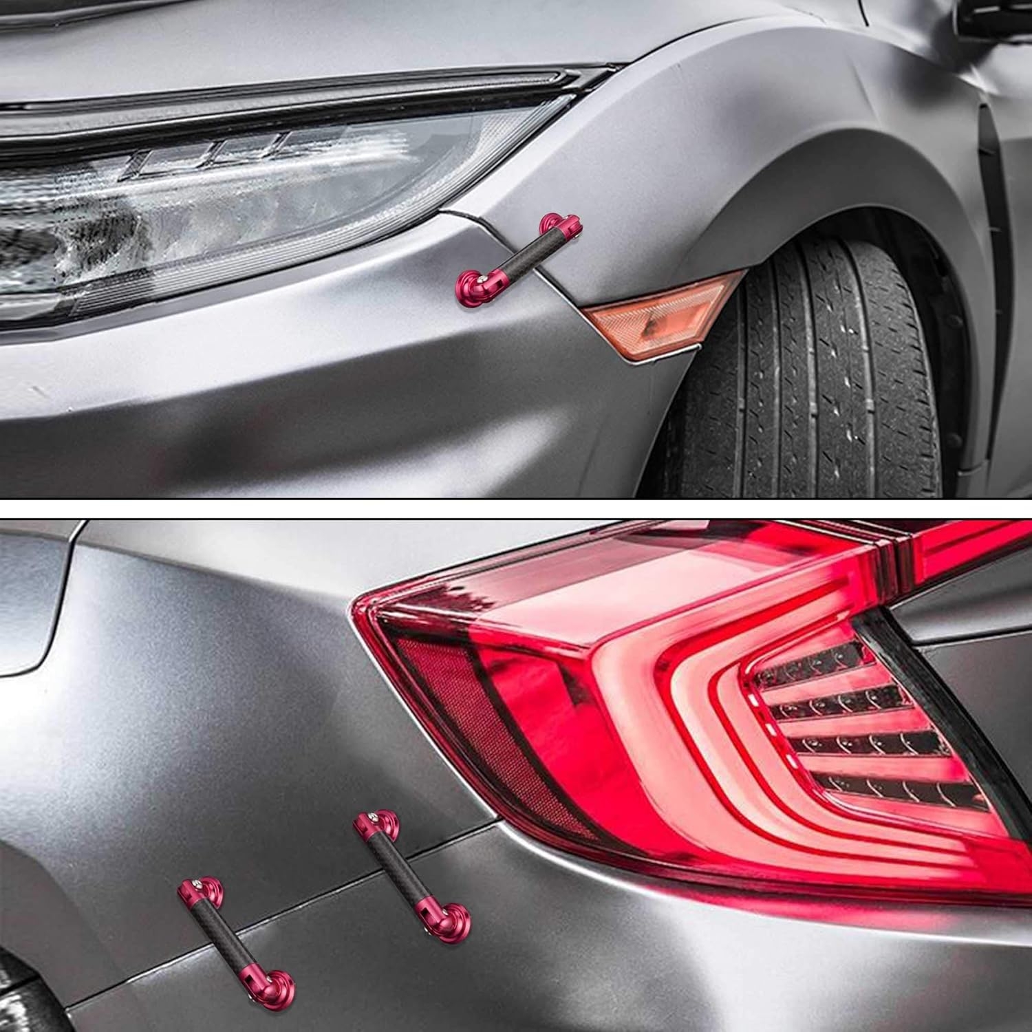 TOMALL 2 Pcs 45mm Car Adjustable Front/Rear Bumper Lip Splitter Support Strut Rod Carbon Fiber Red Universal Auto Bumper Fasteners Lever (Carbon Fiber Red) - Image 4